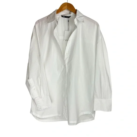 NWT Zara White Oversized Poplin Shirt Sz XS Button Down - Picture 3 of 16